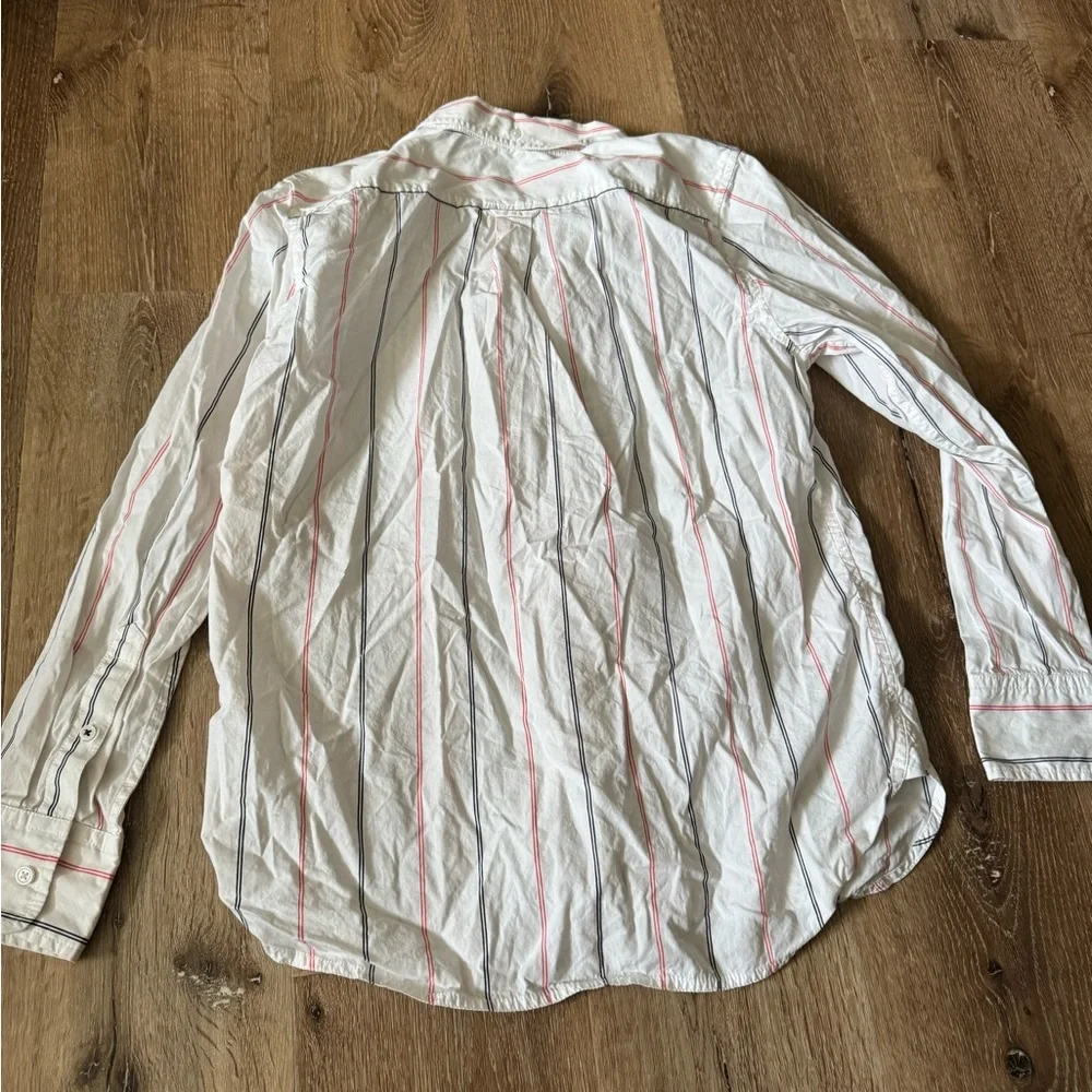 J. Crew‎ White Shirt with Pink Stripes Button Down Size 6